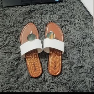 Allison - White Thong Vegan Leather Flip Flops